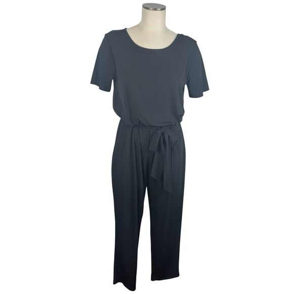 41 Hawthorn Womens Large Belted Black Jumpsuit Romper Pockets Short Sleeve - Picture 1 of 7